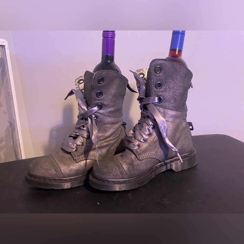 Dr. Martens Metallic Silver Leather Aimilie Lace Up Foldover Boot